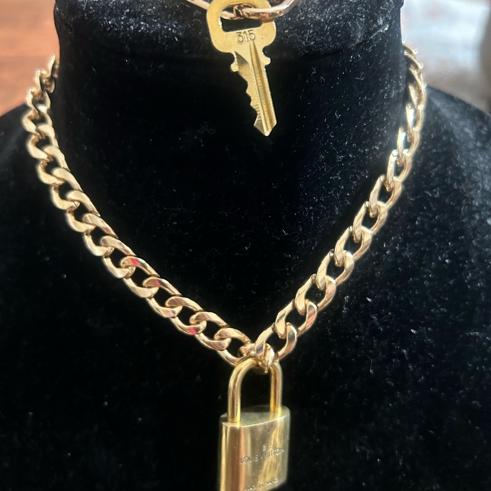 Authentic #315 Louis Vuitton  Lock + Key Necklace and Bracelet Set